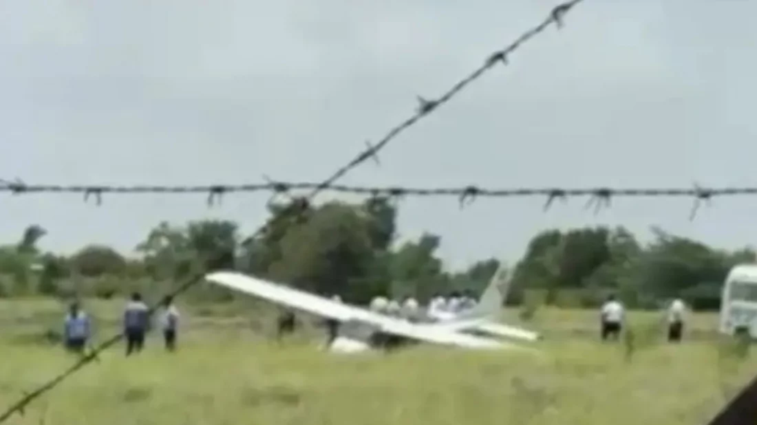 Training plane crashes during emergency landing in India